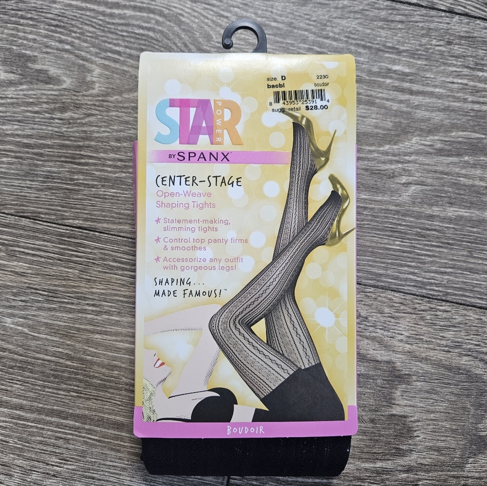 Star Power by SPANX Open Weave Shaping Tights in Boudoir